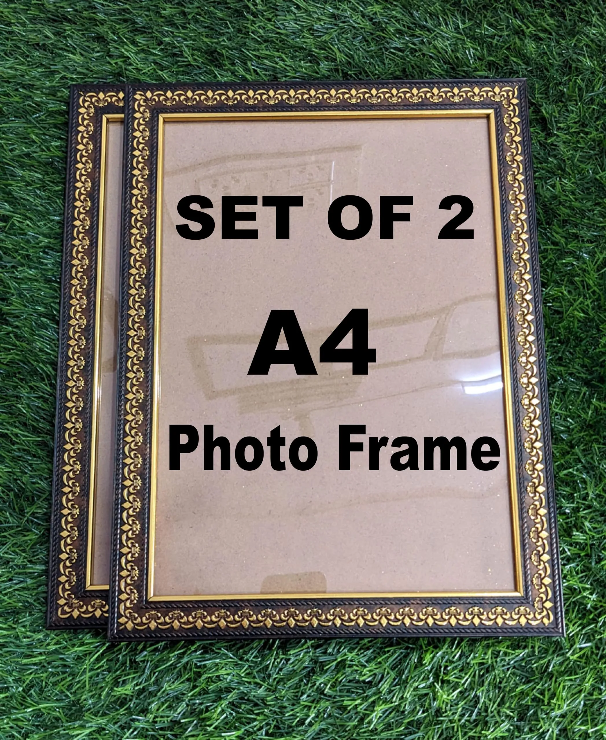 AG CRAFTS A4 Document Photo Frame Brown Golden set of 2 Photo Frames for Home and Office decoration (Photo Size 8 x 12 Inches)