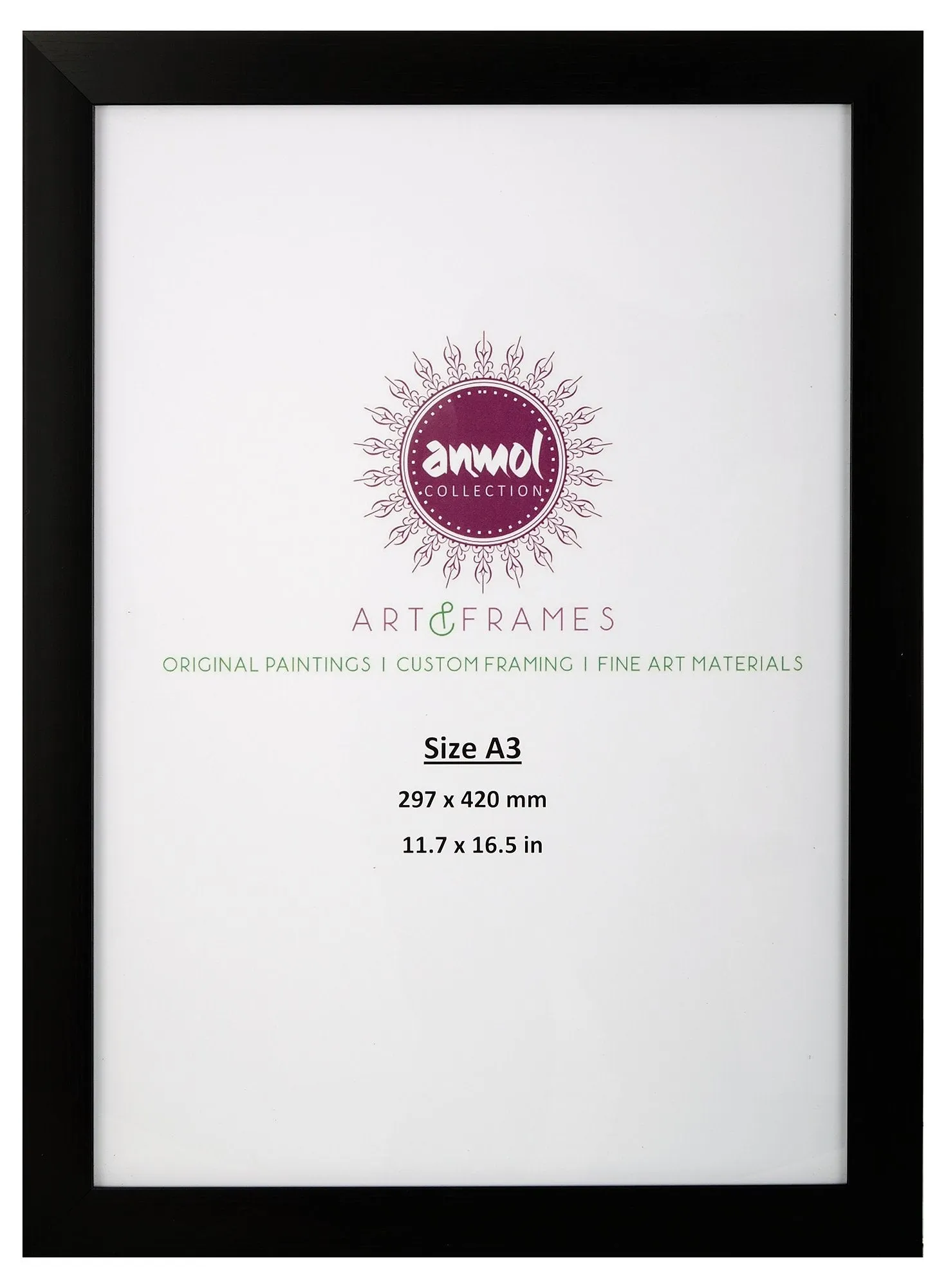 ANMOL ART & FRAMES Synthetic Handcrafted Photo Frame - A3 (35 cm x 37 cm x 1.5 cm, Black, ACAZ001000)