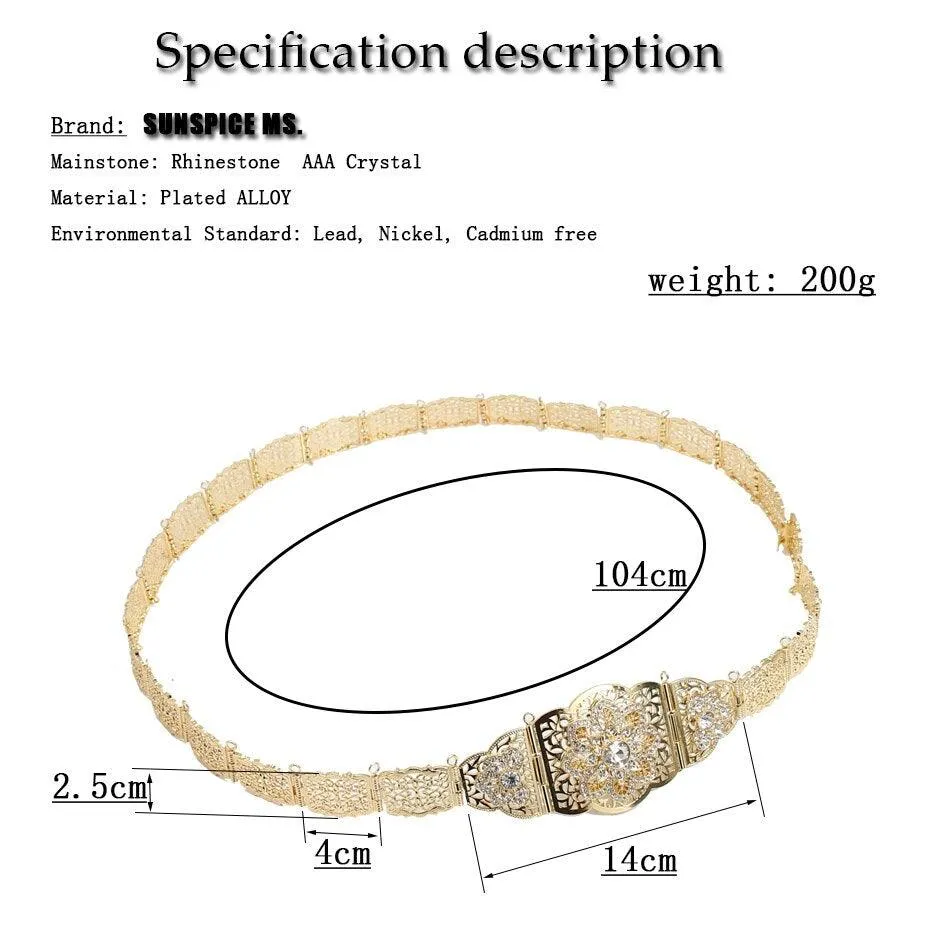 Aristocratic Women Caftan Crystal Flower Metal Waist Chain