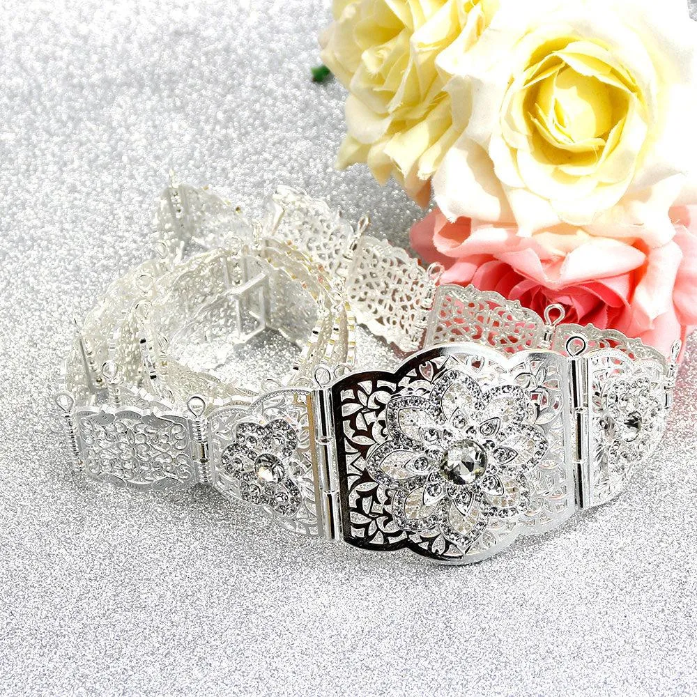 Aristocratic Women Caftan Crystal Flower Metal Waist Chain