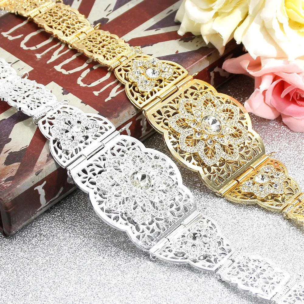 Aristocratic Women Caftan Crystal Flower Metal Waist Chain