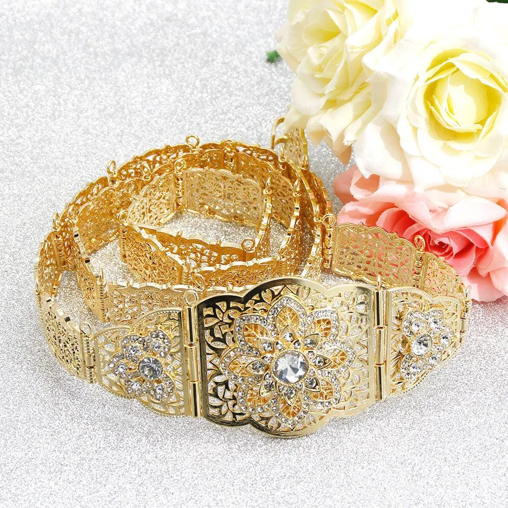 Aristocratic Women Caftan Crystal Flower Metal Waist Chain