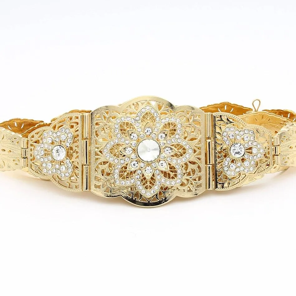 Aristocratic Women Caftan Crystal Flower Metal Waist Chain