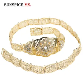 Aristocratic Women Caftan Crystal Flower Metal Waist Chain
