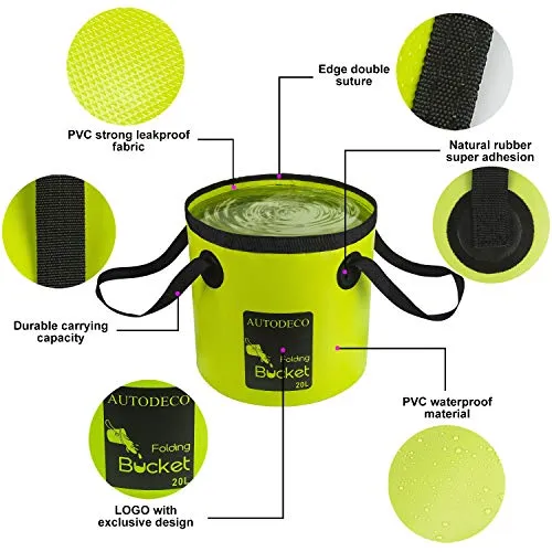 AUTODECO Collapsible Bucket 5 Gallon Container Folding Water Bucket Portable Wash Basin for Camping Fishing Travelling Outdoor Gardening Car Washing Green 1Pcs 20L