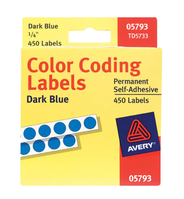 Avery 0.25 in. H X 1/4 in. W Round Blue Color Coding Label 450 pk