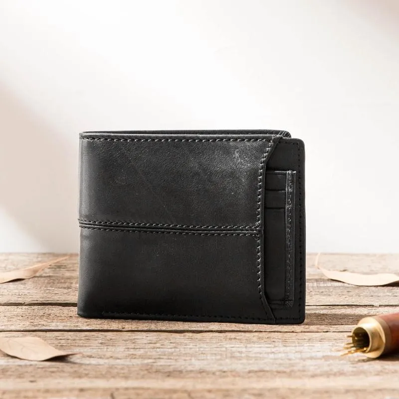 Black Cool Leather Mens Slim Small Wallets Bifold Vintage billfold Wallet Card Wallet for Men