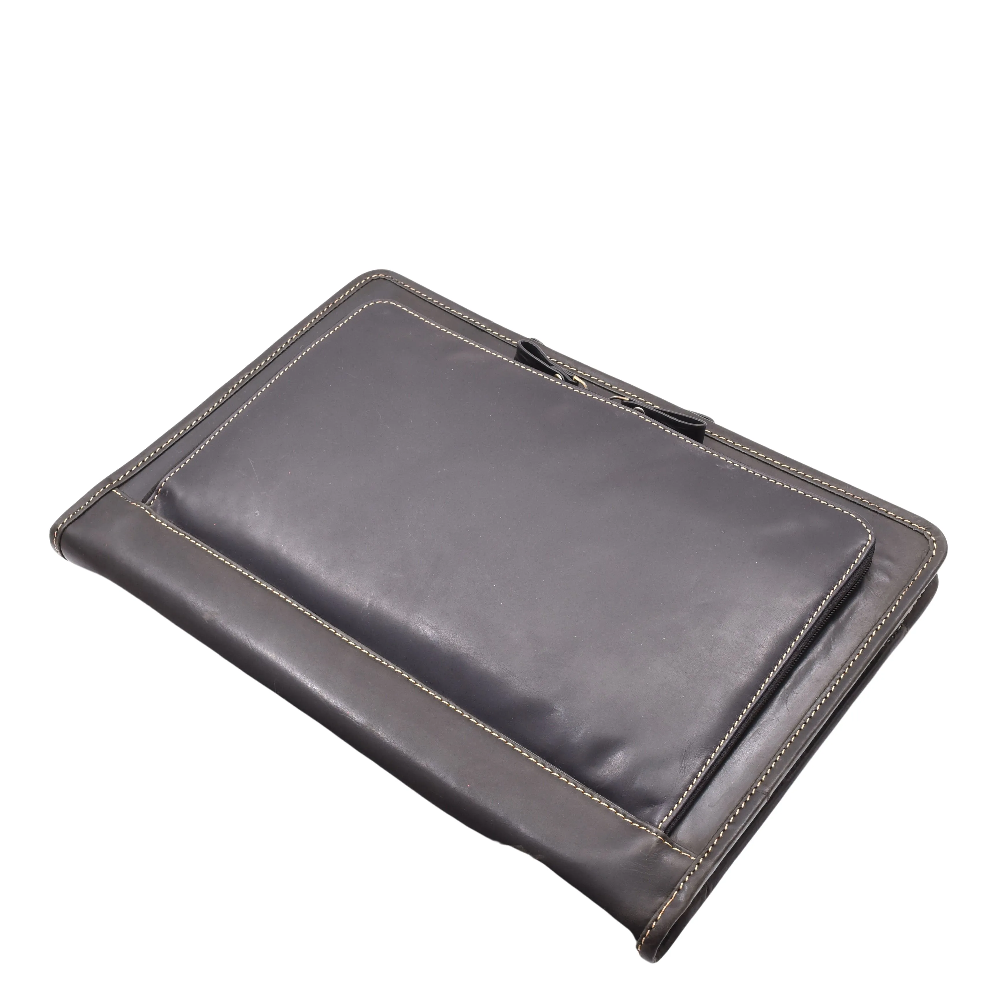 Black Leather Folio Bag A4 Document Underarm Portfolio Case - Stanford