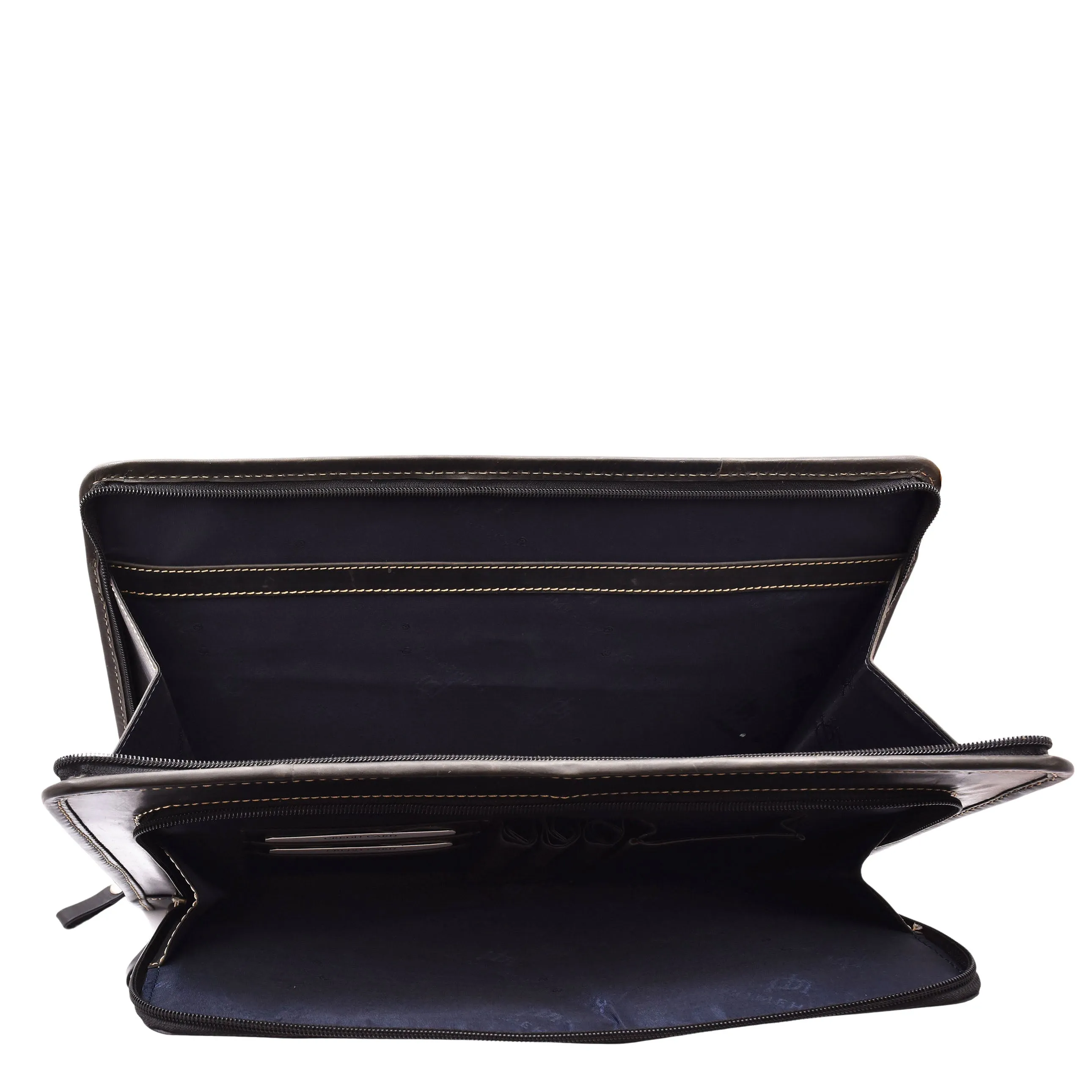 Black Leather Folio Bag A4 Document Underarm Portfolio Case - Stanford