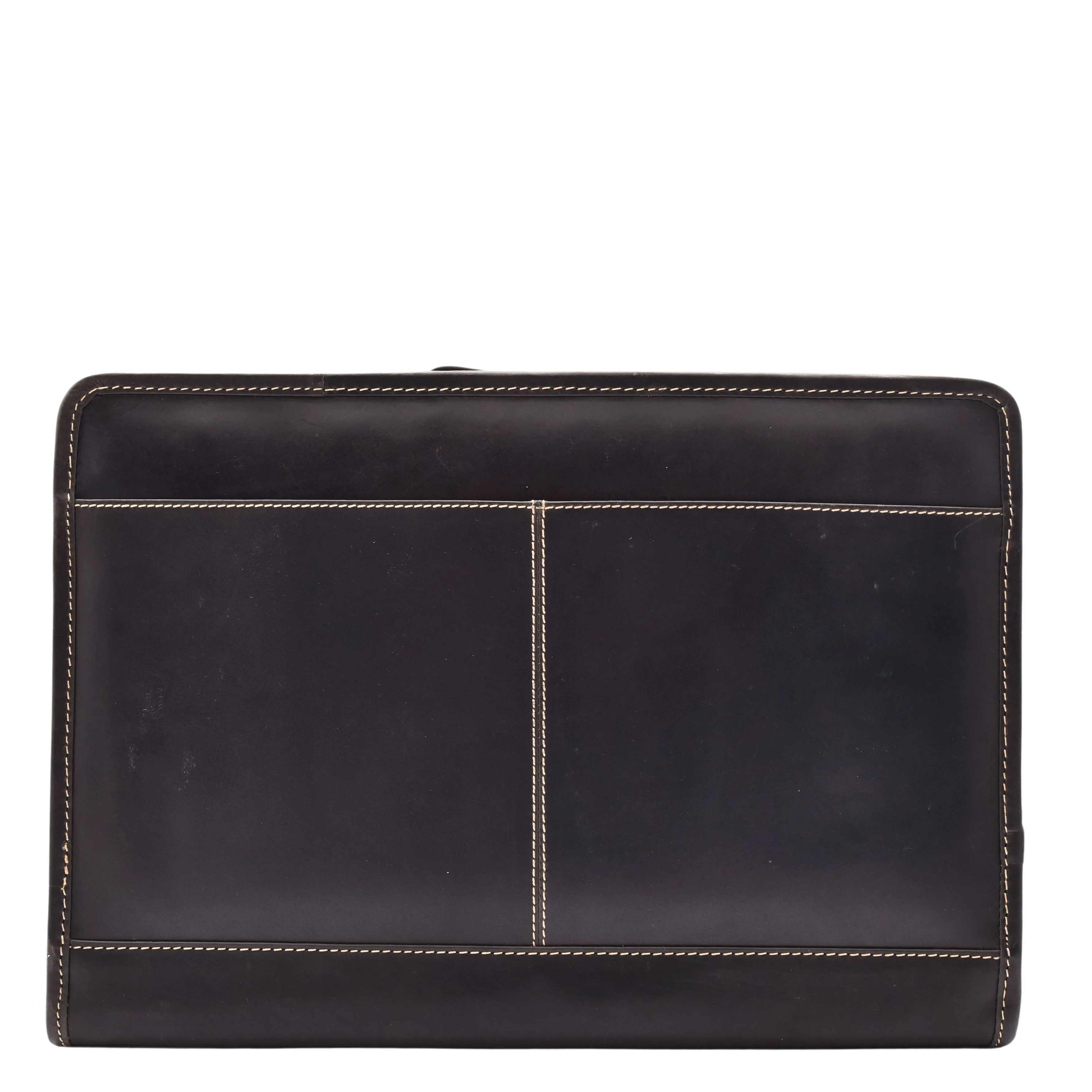 Black Leather Folio Bag A4 Document Underarm Portfolio Case - Stanford