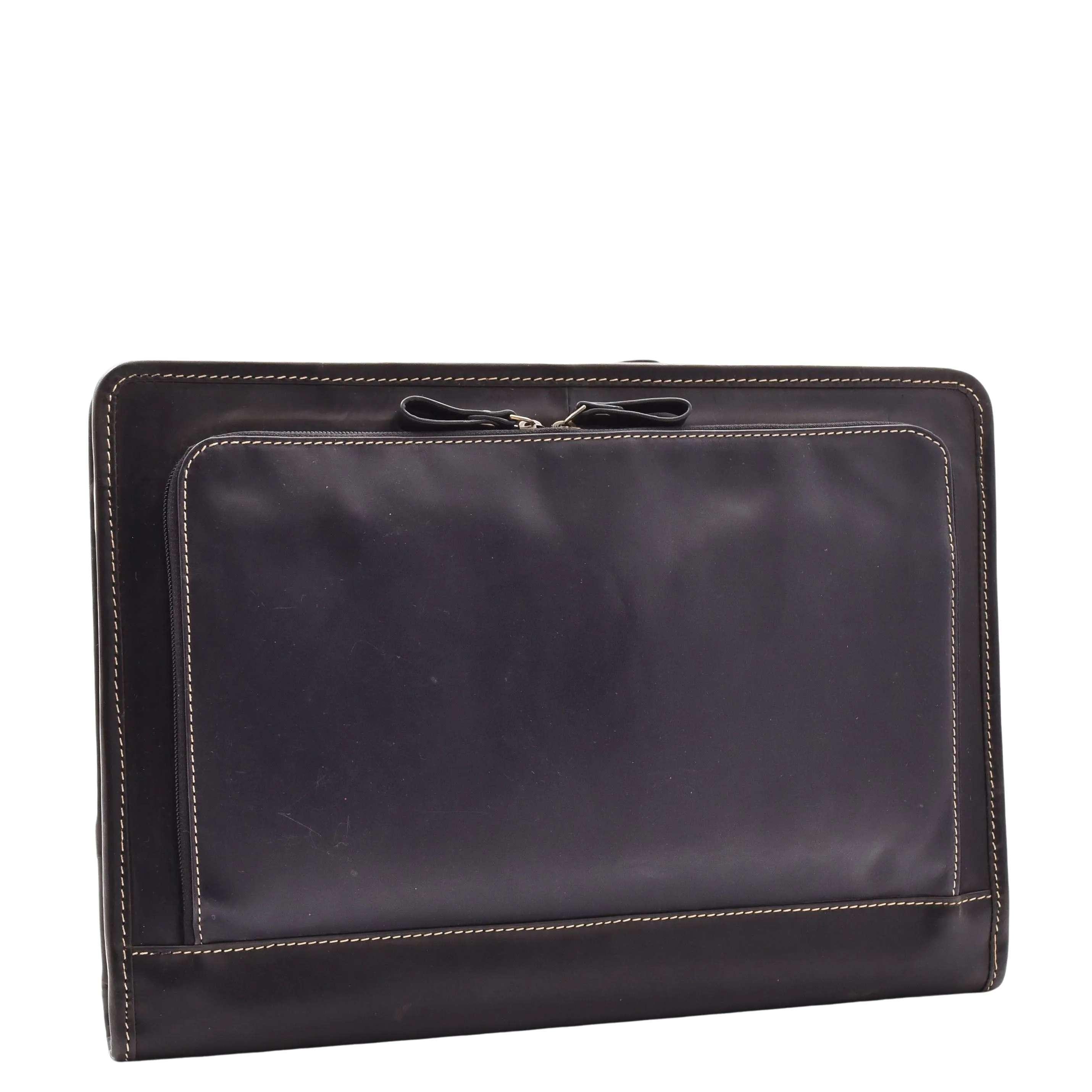 Black Leather Folio Bag A4 Document Underarm Portfolio Case - Stanford