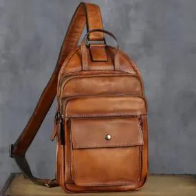 Brown Retro Leather Sling Bag Crossbody Shoulder Backpack