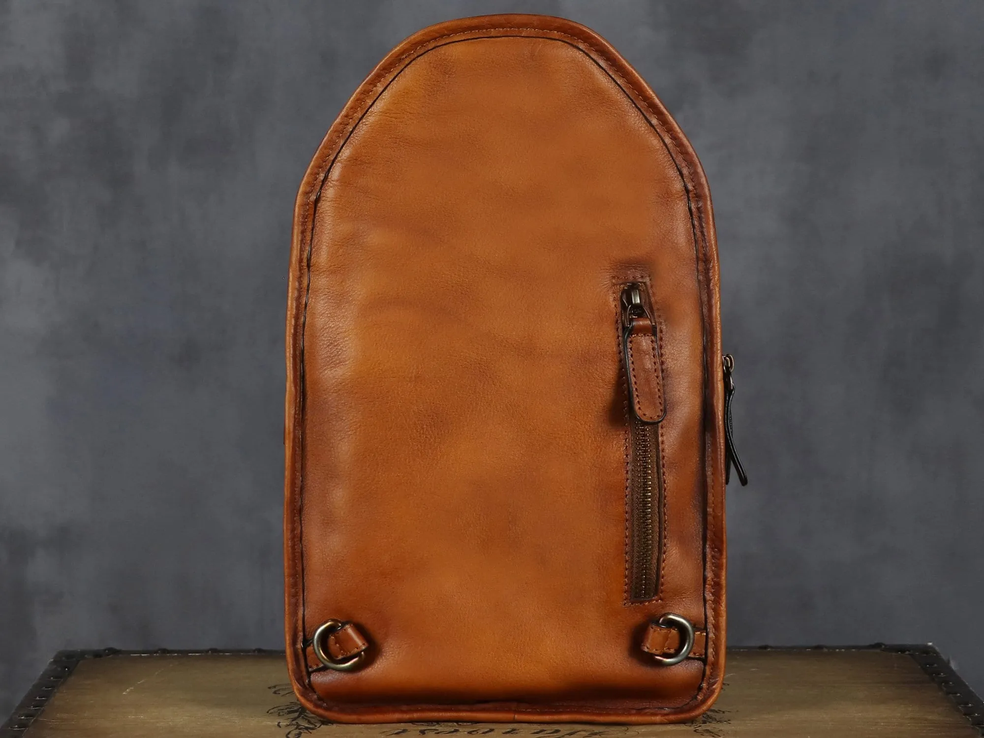 Brown Retro Leather Sling Bag Crossbody Shoulder Backpack