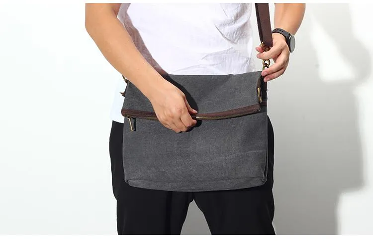 Canvas Mens 13‘’ Side Bag Courier Bag Gray Postman Bag Messenger Bag for Men