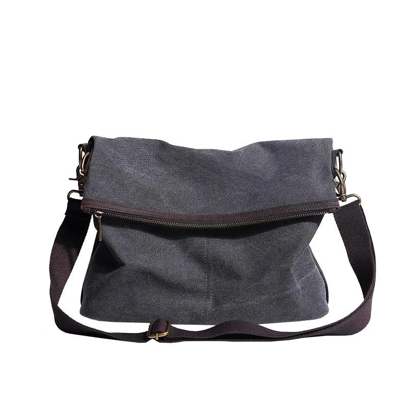 Canvas Mens 13‘’ Side Bag Courier Bag Gray Postman Bag Messenger Bag for Men