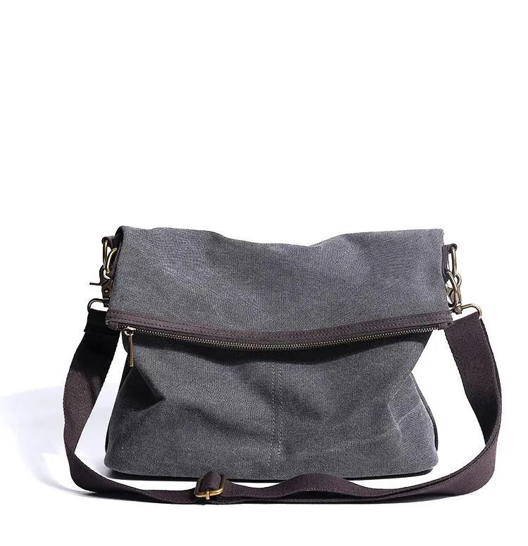 Canvas Mens 13‘’ Side Bag Courier Bag Gray Postman Bag Messenger Bag for Men