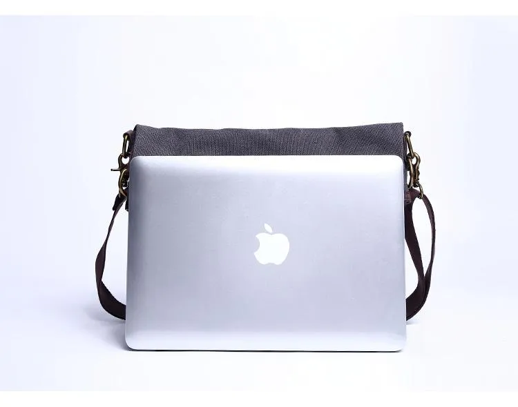 Canvas Mens 13‘’ Side Bag Courier Bag Gray Postman Bag Messenger Bag for Men