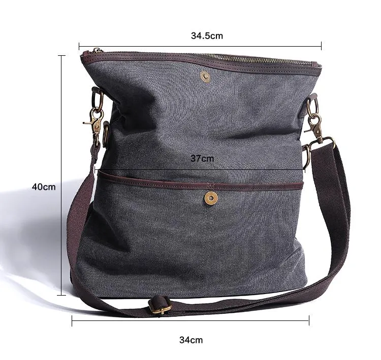 Canvas Mens 13‘’ Side Bag Courier Bag Gray Postman Bag Messenger Bag for Men