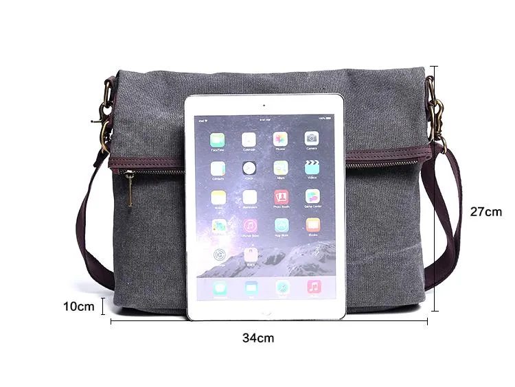 Canvas Mens 13‘’ Side Bag Courier Bag Gray Postman Bag Messenger Bag for Men
