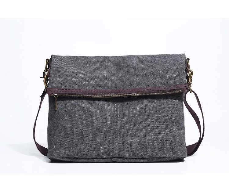 Canvas Mens 13‘’ Side Bag Courier Bag Gray Postman Bag Messenger Bag for Men