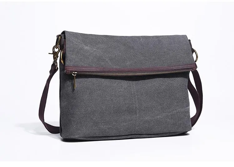 Canvas Mens 13‘’ Side Bag Courier Bag Gray Postman Bag Messenger Bag for Men