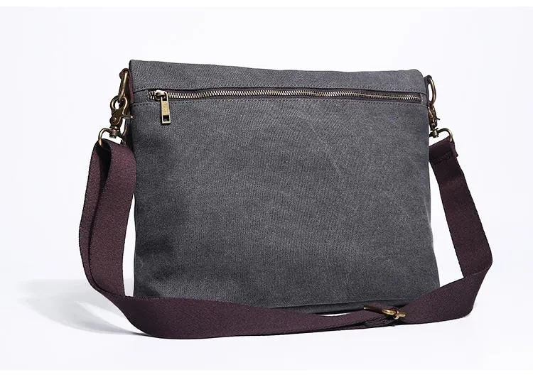 Canvas Mens 13‘’ Side Bag Courier Bag Gray Postman Bag Messenger Bag for Men