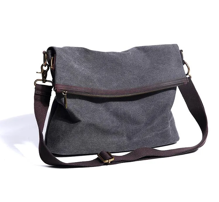 Canvas Mens 13‘’ Side Bag Courier Bag Gray Postman Bag Messenger Bag for Men