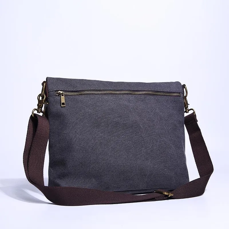 Canvas Mens 13‘’ Side Bag Courier Bag Gray Postman Bag Messenger Bag for Men