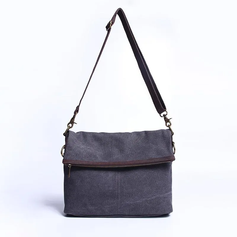Canvas Mens 13‘’ Side Bag Courier Bag Gray Postman Bag Messenger Bag for Men