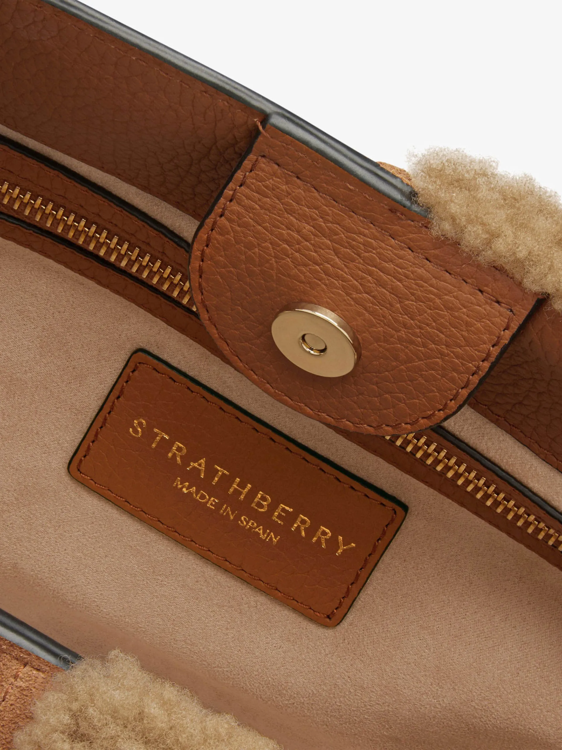 Caramel shearling Lana hobo bucket bag