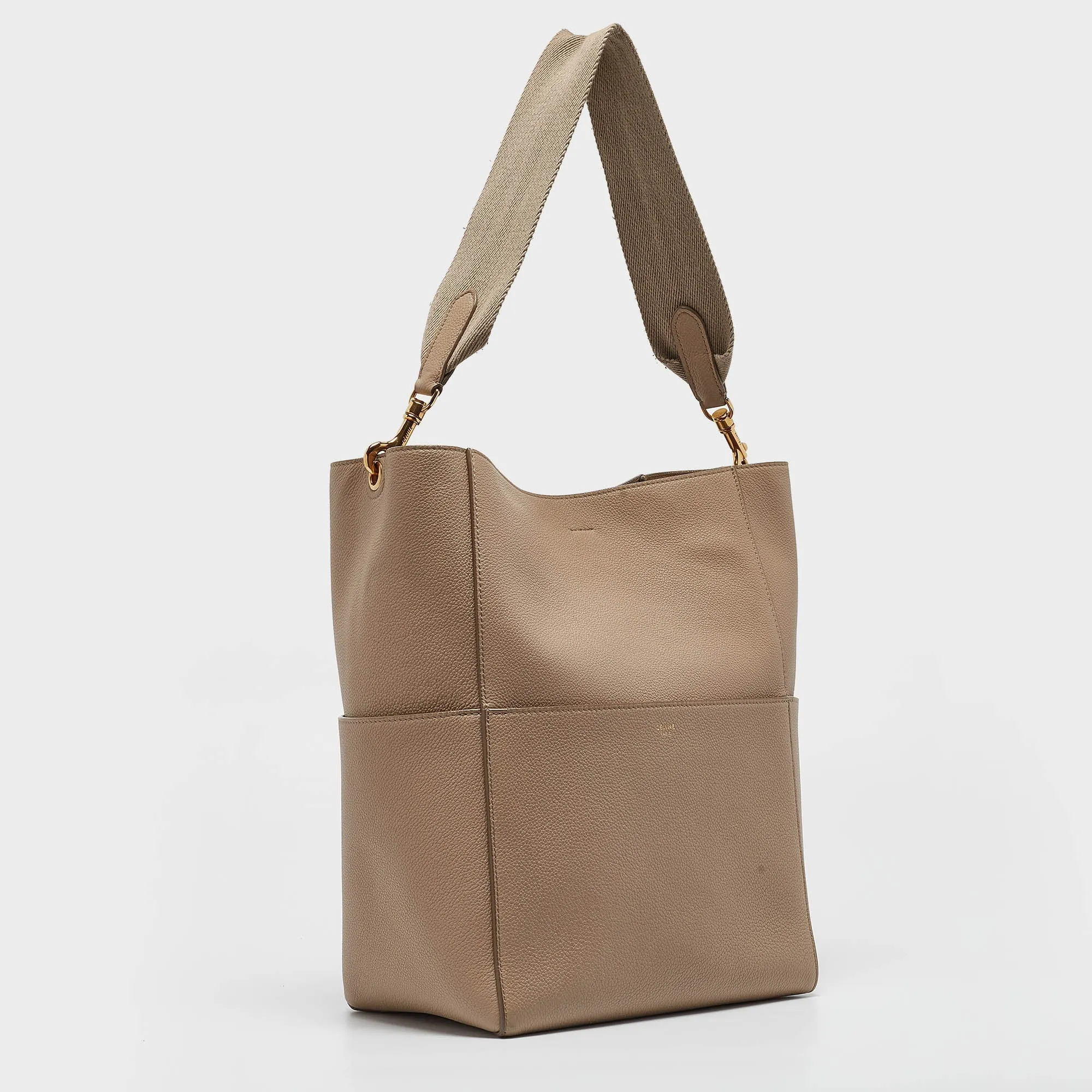 CELINE Beige Leather Sangle Bucket Bag