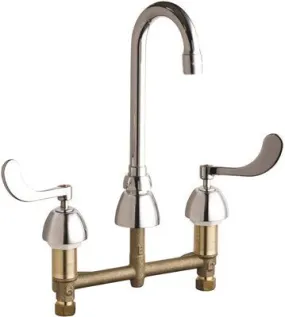 Chicago Faucets Lead-Free Sink Faucet' 3.5-Inch Gooseneck Spout' Wristblade Handles' 8-Inch Centers' 2.2 Gpm Aerator' Chrome