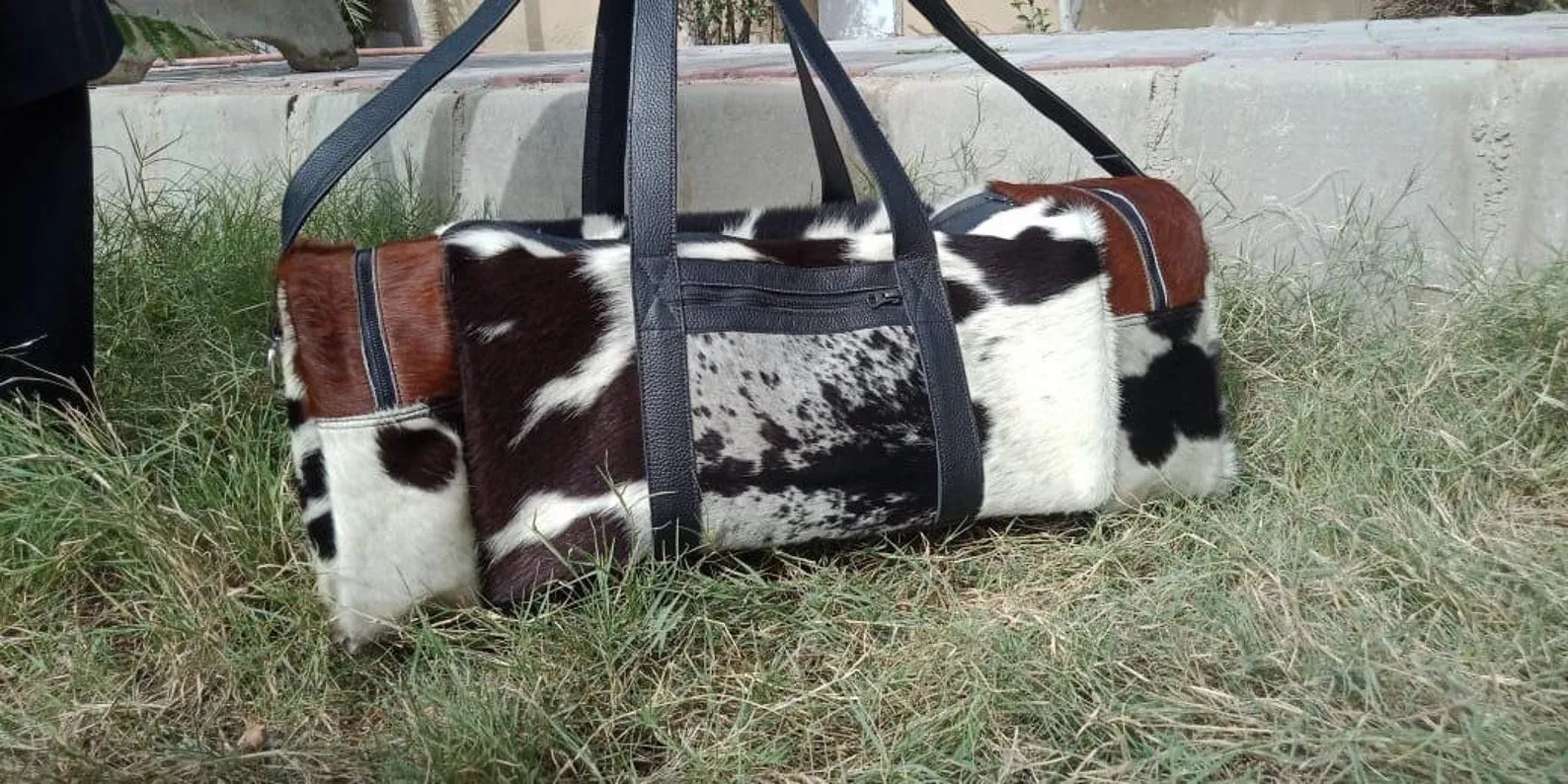 Cowhide Patchwork Travel Bag