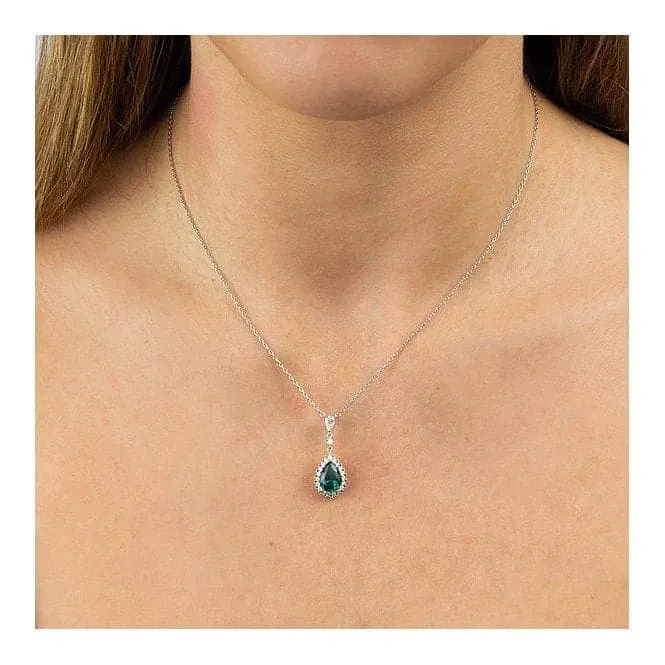 Green Teardrop With Pave Surround Necklace N4465
