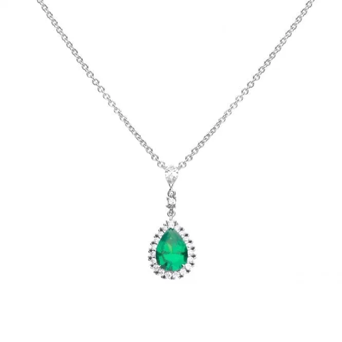 Green Teardrop With Pave Surround Necklace N4465