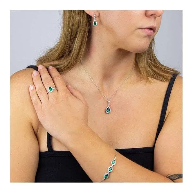 Green Teardrop With Pave Surround Necklace N4465