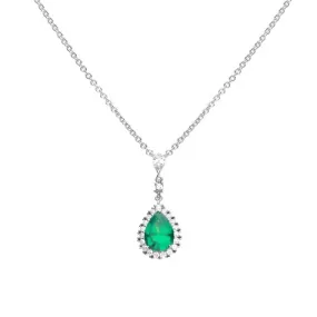 Green Teardrop With Pave Surround Necklace N4465