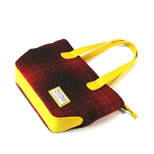 Harris Tweed Wool Plaid Color-Blocked Handmade Tote Bag-i7bags
