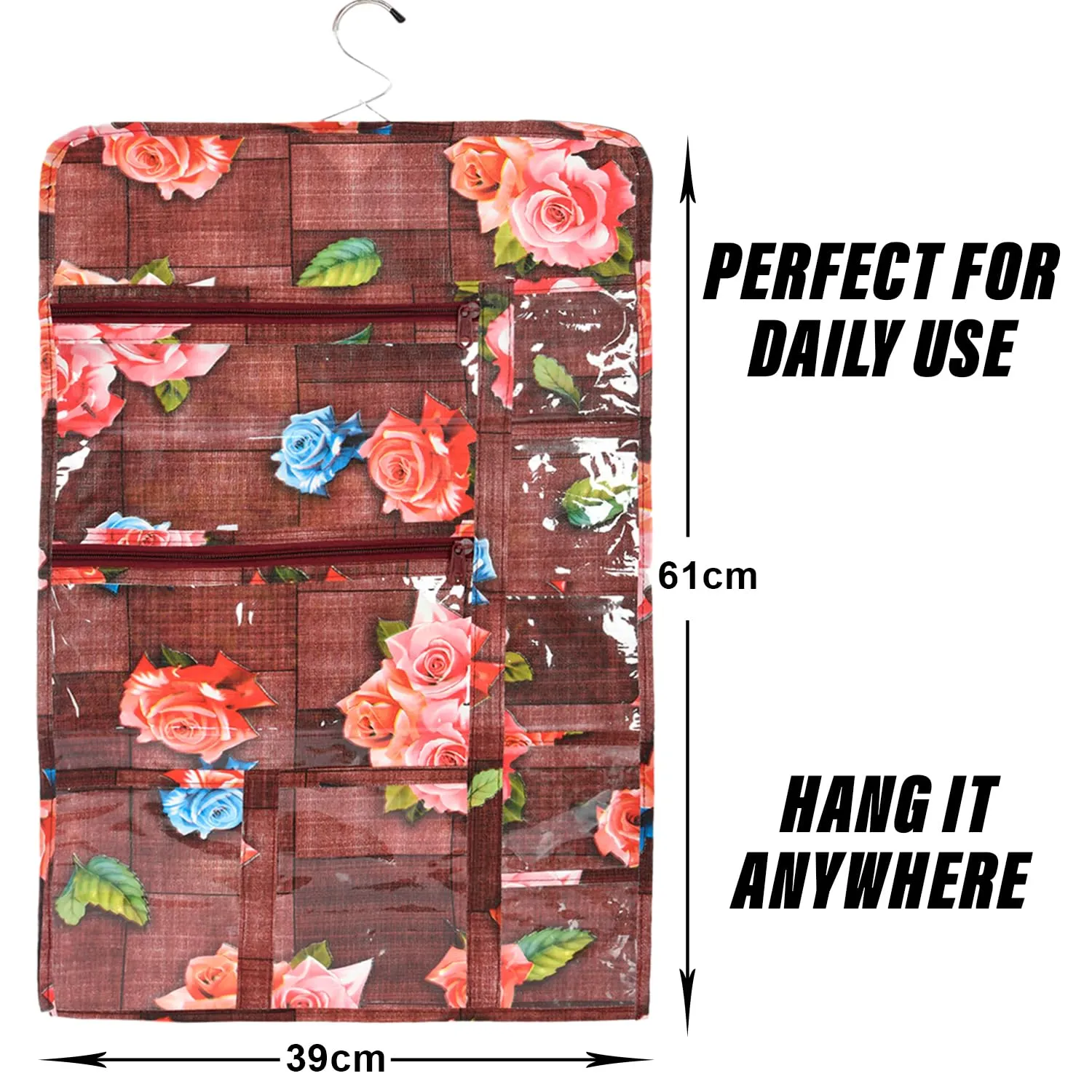 Heart Home Document Holder | PVC Flower Design Document Organizer | Double Sided Document Holder for Home | 7 Small Pocket with 3 Zipper | Maroon