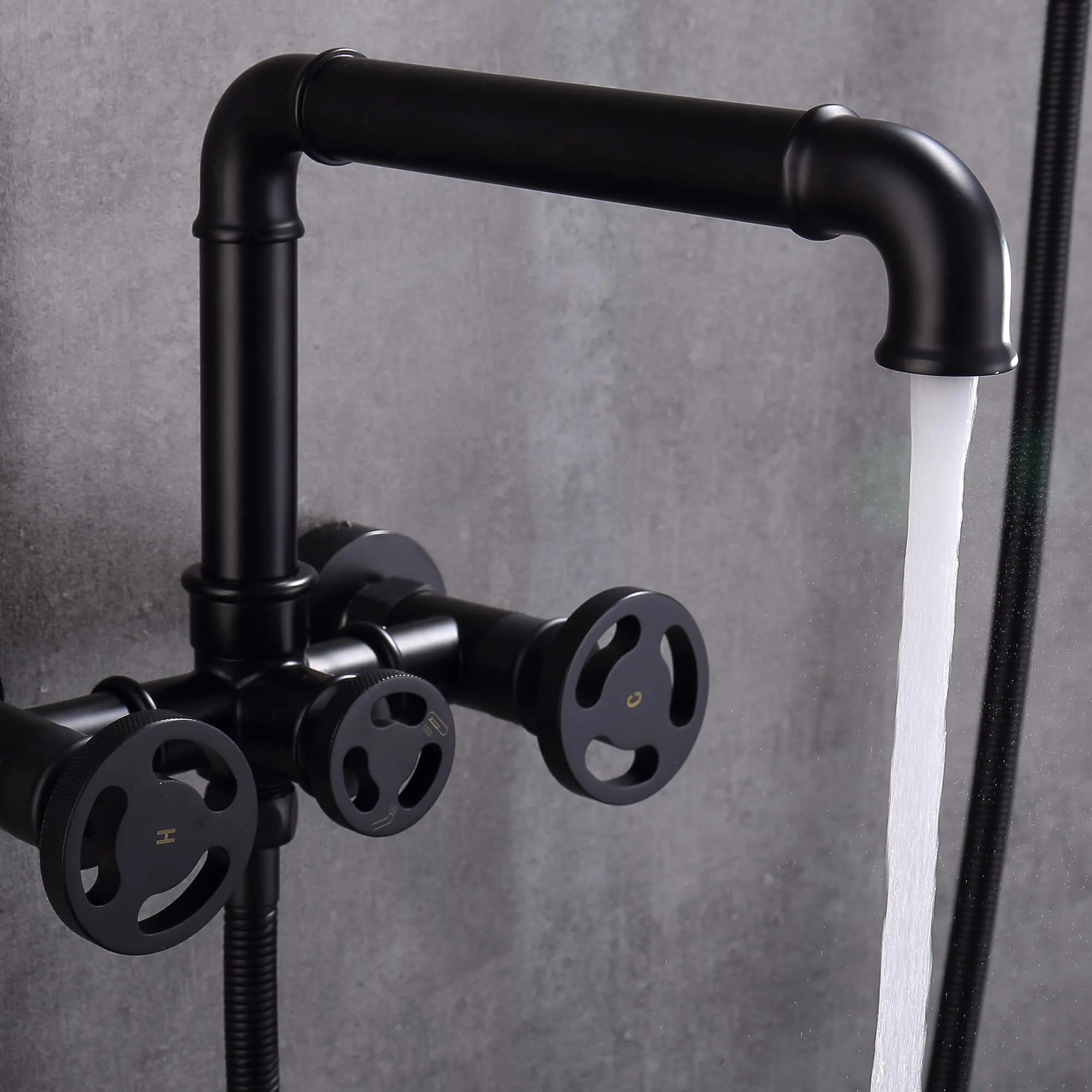 Industrial Pipe Tub Filler Wall Mount Bathtub Faucet with Hand Shower RB0991