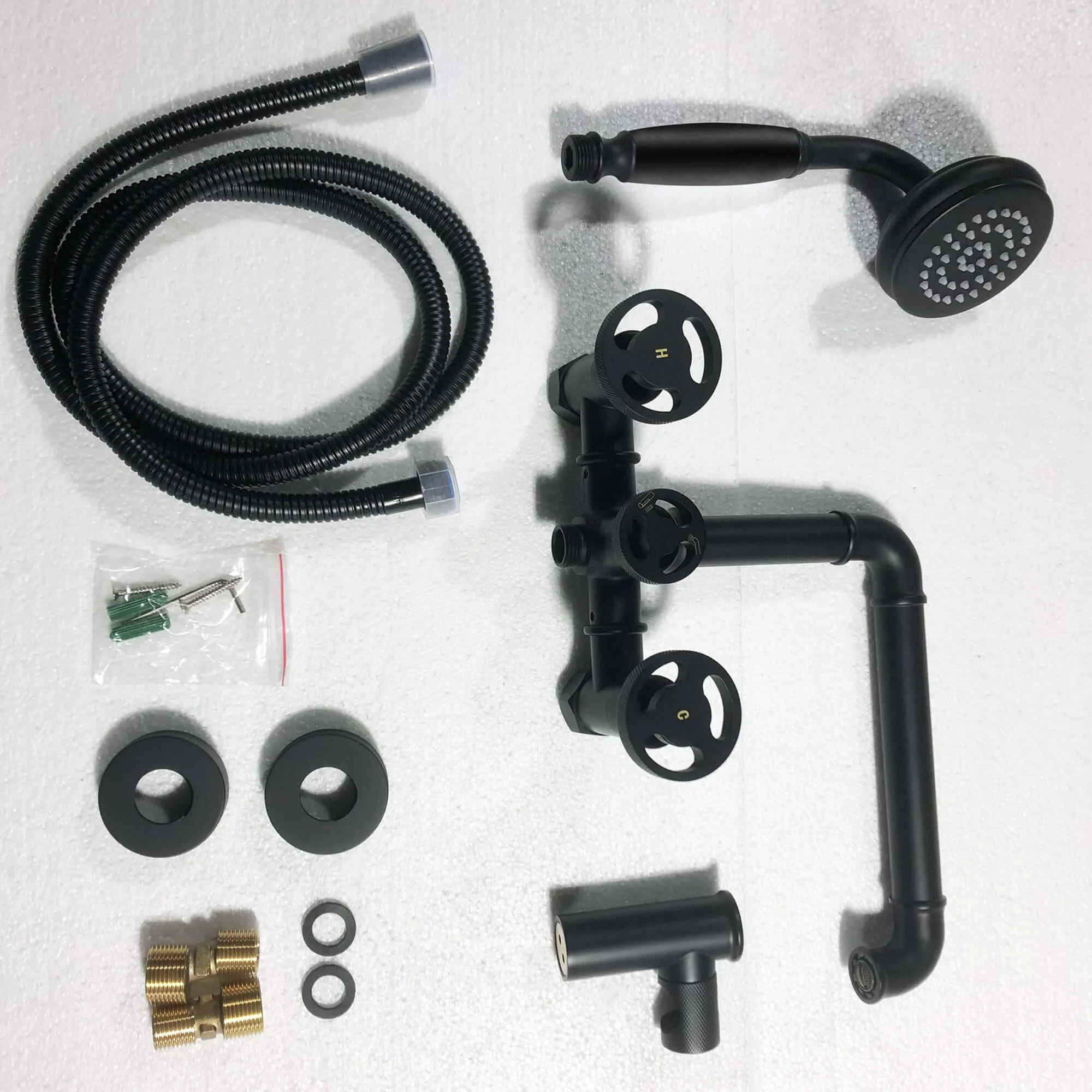 Industrial Pipe Tub Filler Wall Mount Bathtub Faucet with Hand Shower RB0991