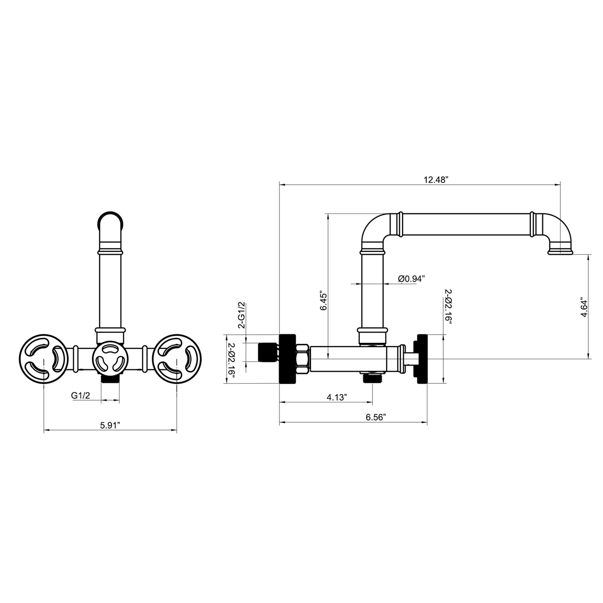 Industrial Pipe Tub Filler Wall Mount Bathtub Faucet with Hand Shower RB0991