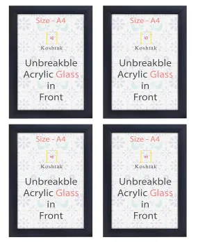Koshtak A4 Size Black Photo Frame With Unbreakable Acrylic Glass, Set of 4 For Wall Hanging/Decor Picture & Document (4 pcs)