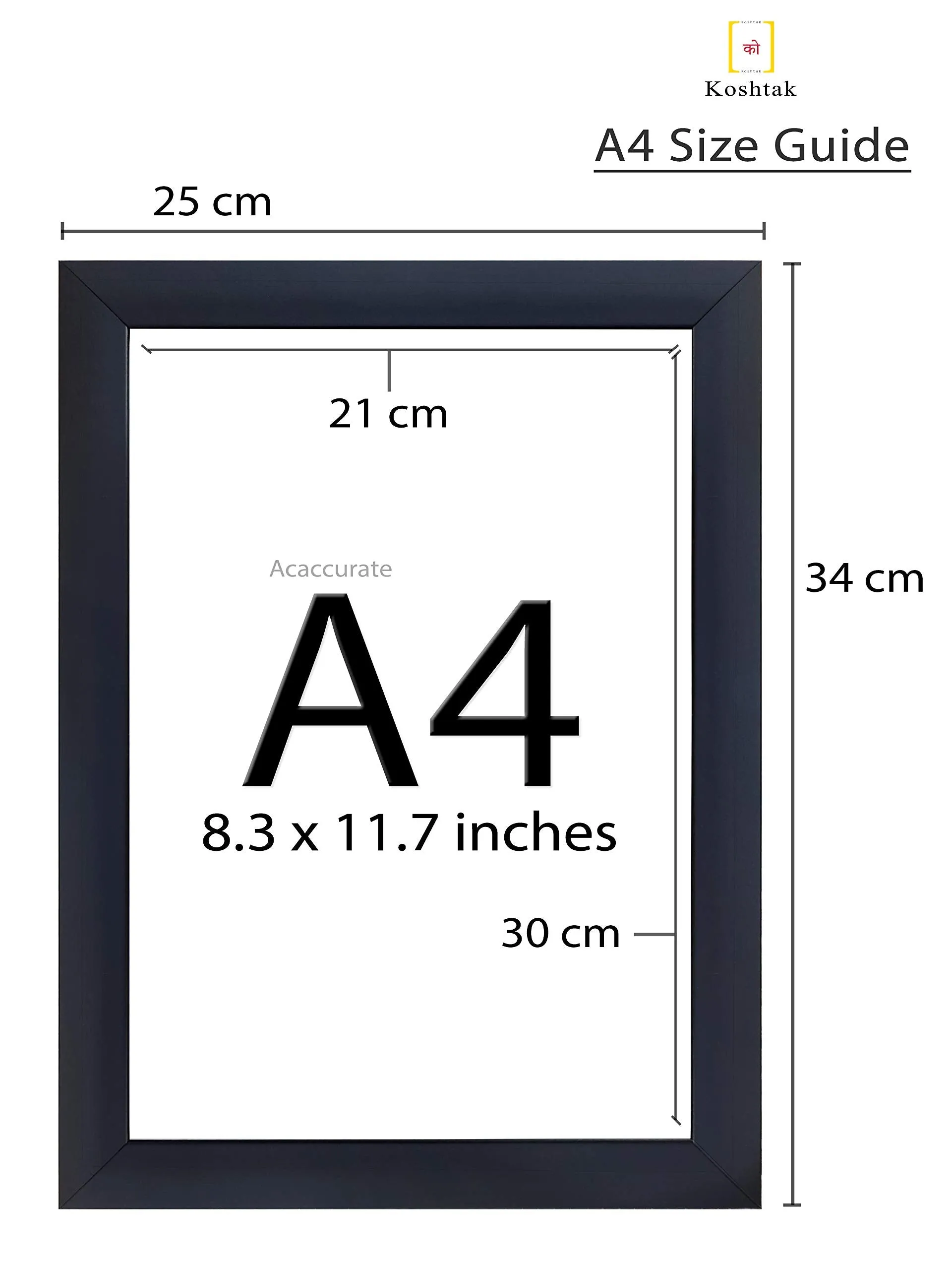 Koshtak A4 Size Black Photo Frame With Unbreakable Acrylic Glass, Set of 4 For Wall Hanging/Decor Picture & Document (4 pcs)