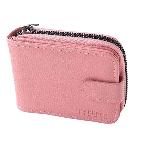 Kuber Industries Card Holder Wallet for Men Women|Debit Credit Card Holder|Wallet for Id, Visiting Card, Buisness Card|RFID Protected|Button & Zipper Closure Wallet|Pink (Pack of 3)