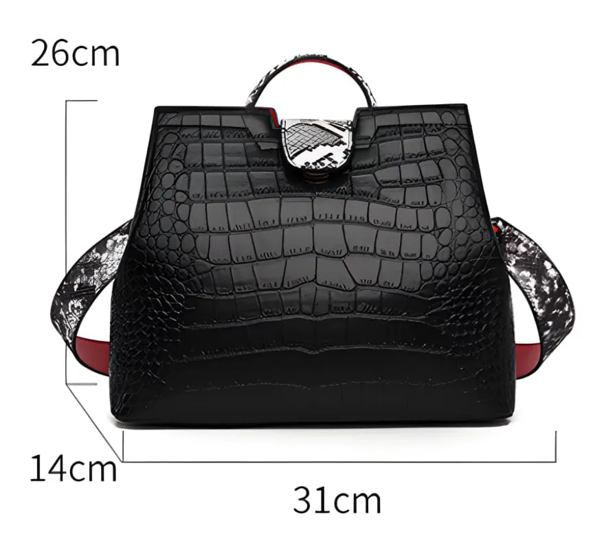 Large Capacity Crocodile Pattern Handbag with Snakeskin Strap
