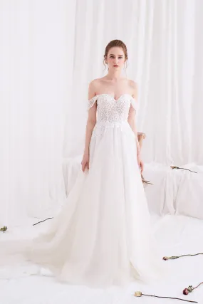 Lyra - Selena Huan off-the-shoulder Italy Sequin Embroidery lace glowing A-line gown