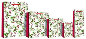 Merry Christmas Holly Bottle Gift Bag 36 x 13 x 9cm - Foiled Red Berries Deluxe