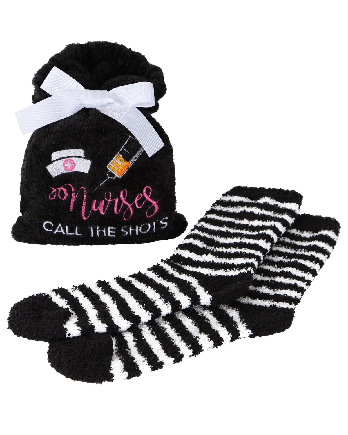 Nurses Call the Shots Cozy Striped Socks & Gift Bag Set