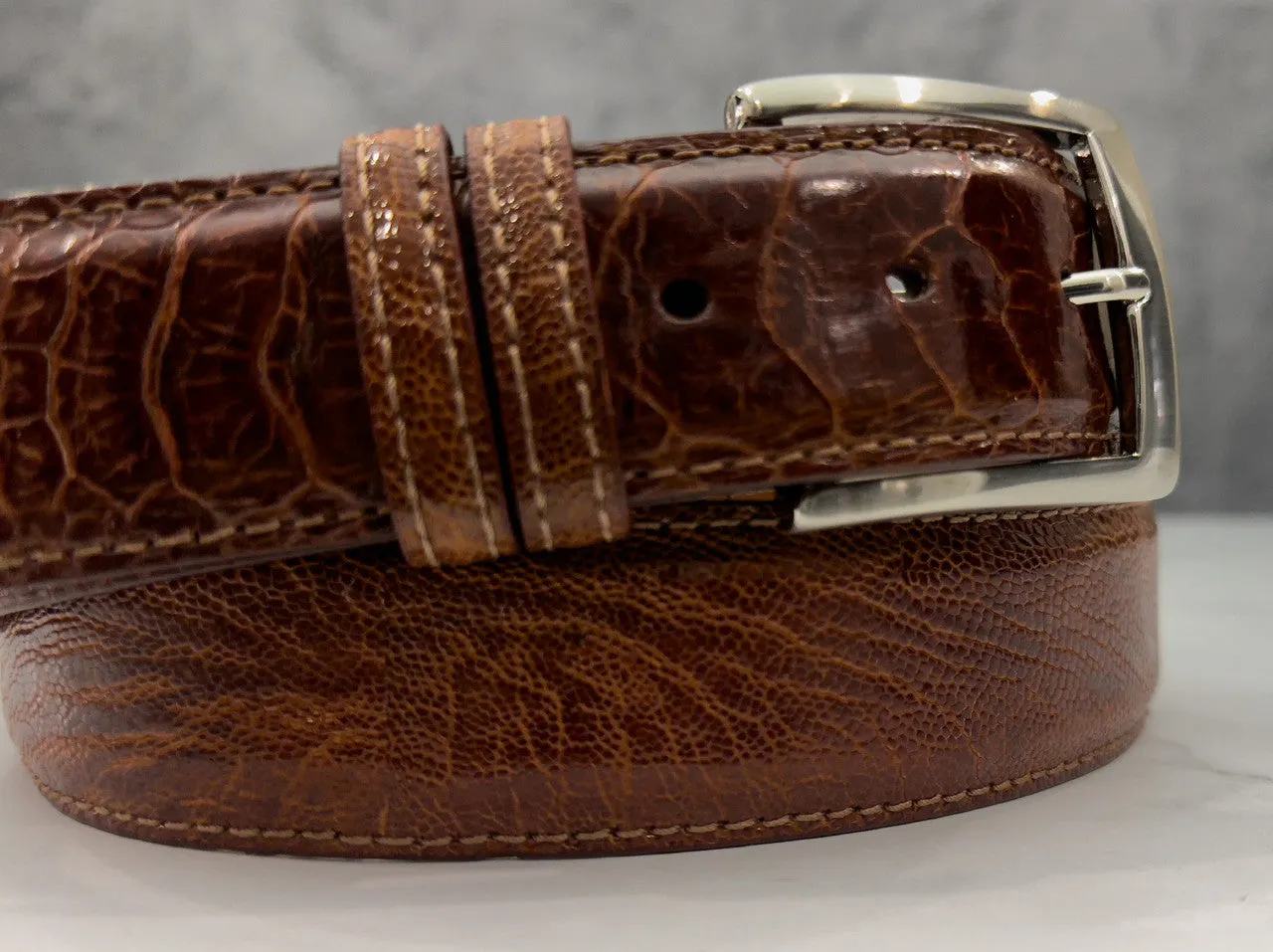 Ostrich Shin Belt: Cognac